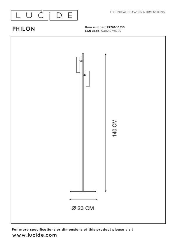 Lucide PHILON dimbare LED-leesvloerlamp Ø 23 cm, 2 × 4,5 W, zwart