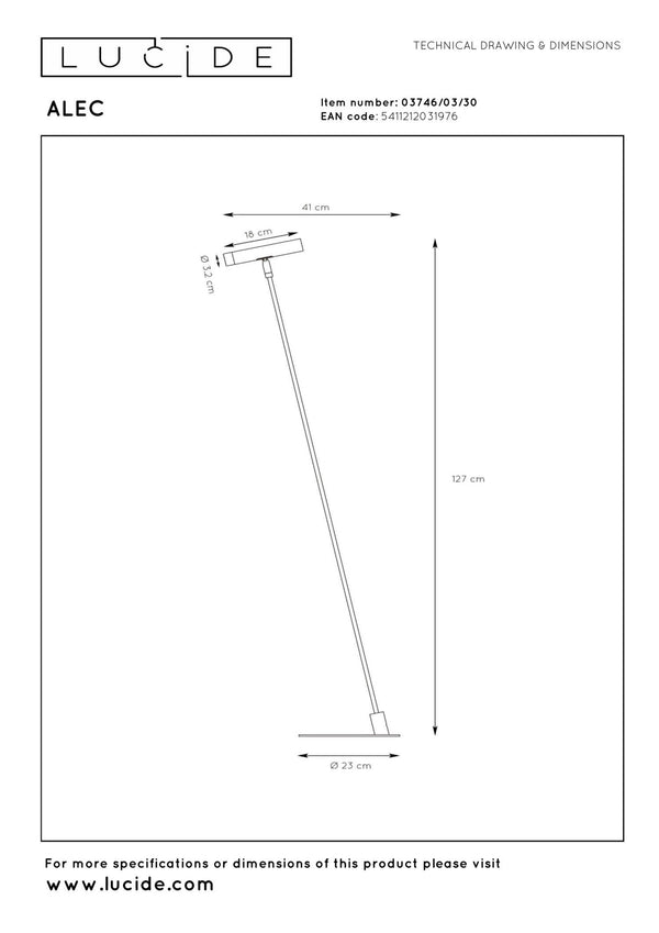 Lucide ALEC dimbare LED-vloerlamp met 3 dimstanden, 3 W, zwart