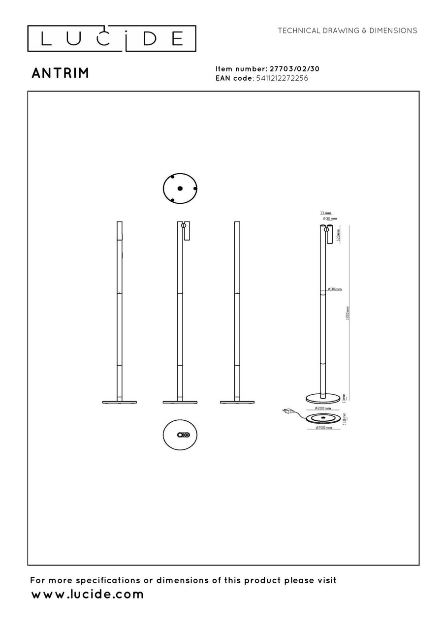 Lucide ANTRIM oplaadbare LED-leesvloerlamp voor binnen en buiten met dimfunctie 2,2 W, IP54, zwart