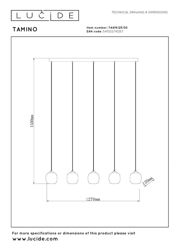 Lucide TAMINO dimbare LED-hanglamp 5 × 5,6 W, zwart