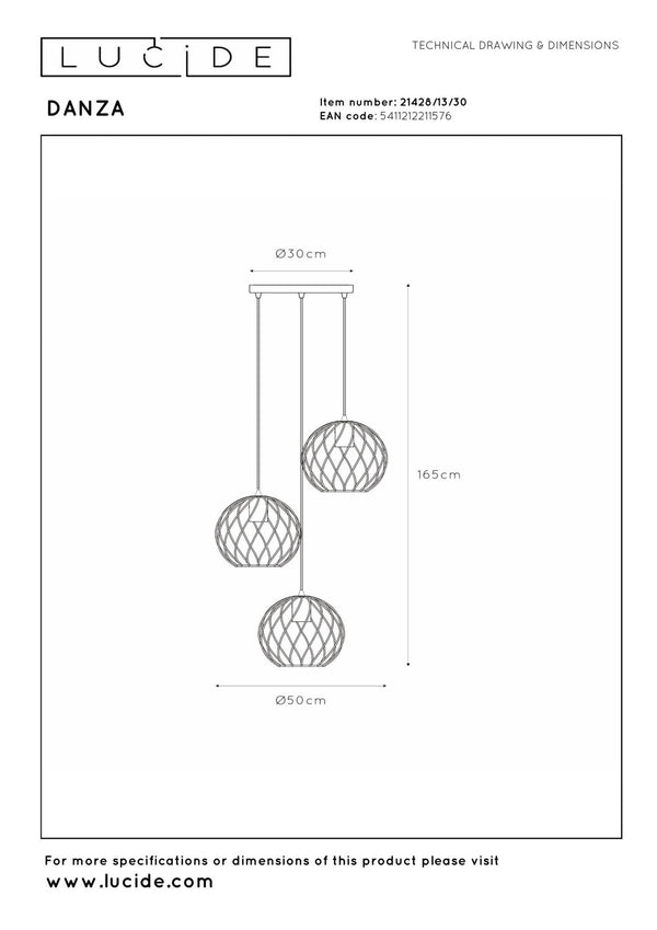 Lucide DANZA hanglamp Ø 50 cm, 3 × E27, zwart