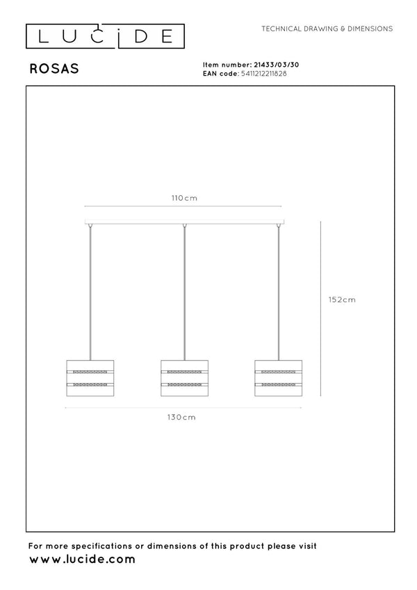 Lucide ROSAS hanglamp 3 × E27, zwart