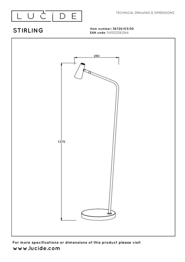 Lucide STIRLING oplaadbare LED-vloerlamp met 3 dimstanden, 3 W, zwart