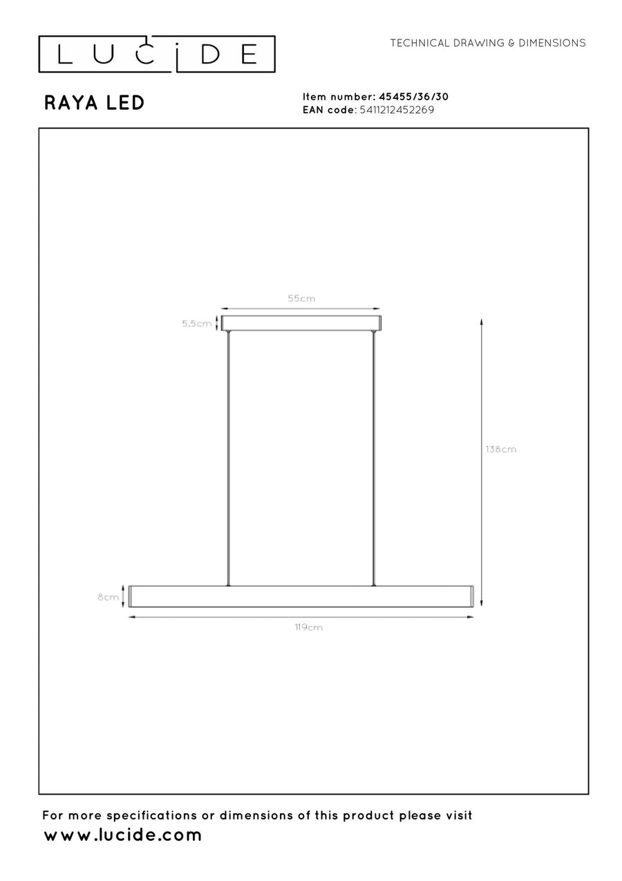 Lucide RAYA LED dimbare LED-hanglamp 36 W, zwart
