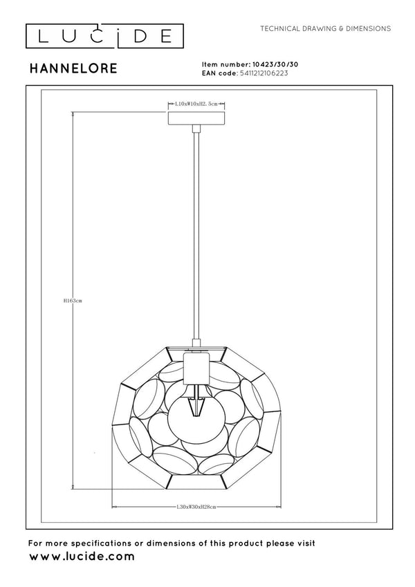 Lucide HANNELORE hanglamp Ø 30 cm, E27, zwart