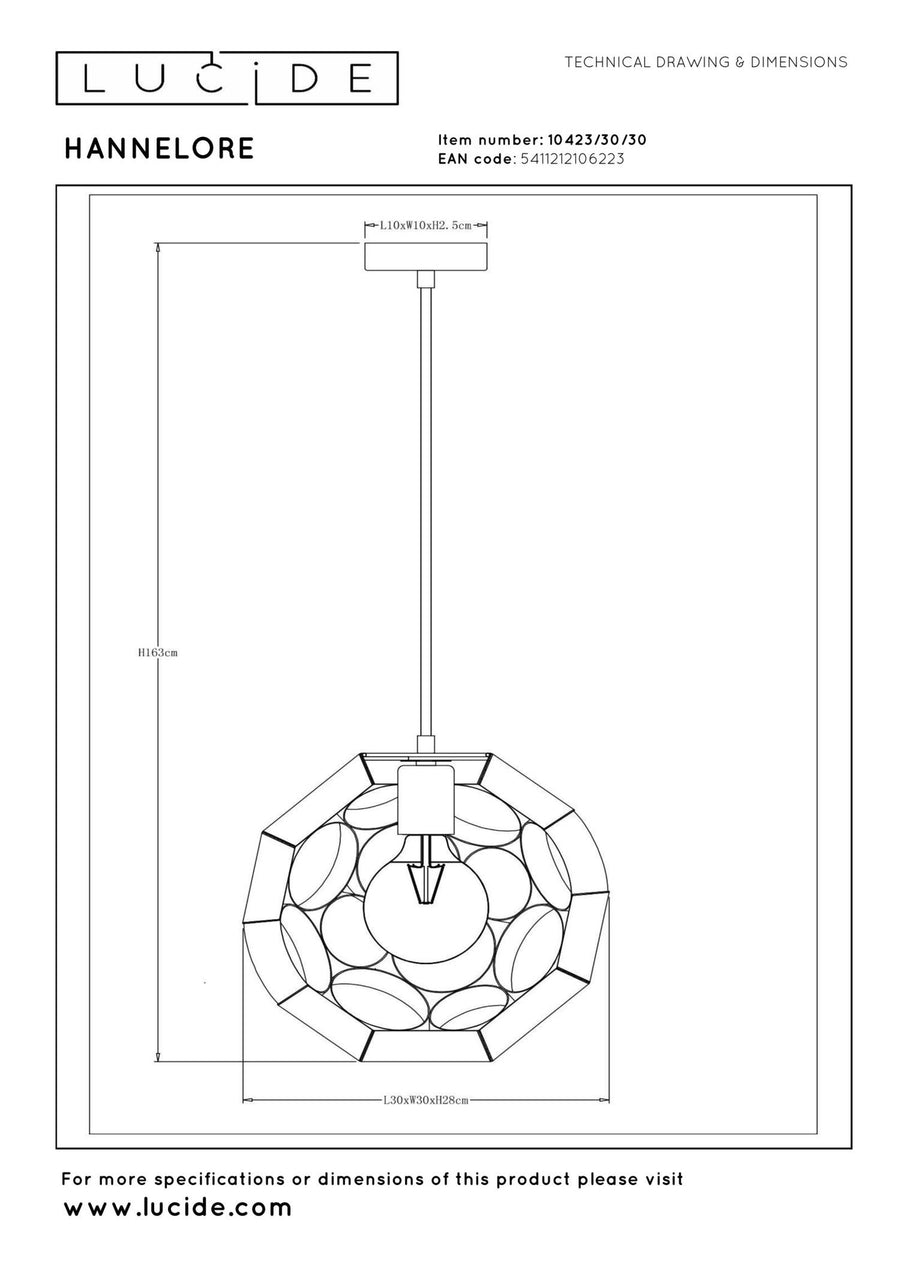 Lucide HANNELORE hanglamp Ø 30 cm, E27, zwart