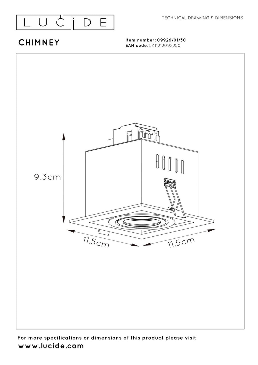 Lucide CHIMNEY inbouwspot GU10, zwart