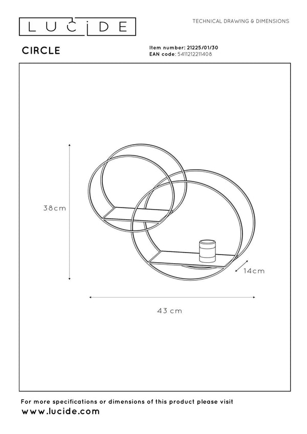 Lucide CIRCLE wandlamp E27, zwart