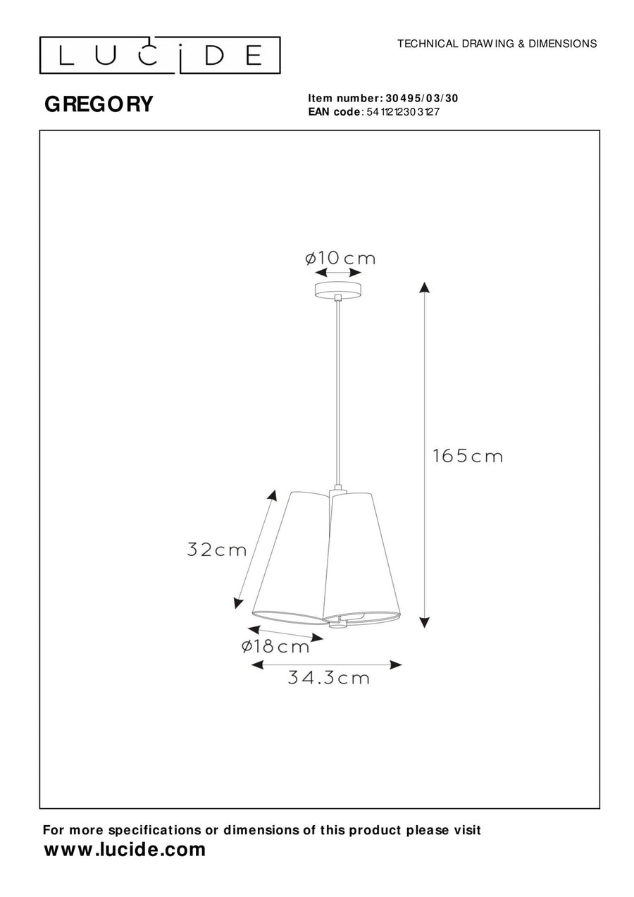 Lucide GREGORY hanglamp Ø 34,3 cm, 3 × E27, zwart