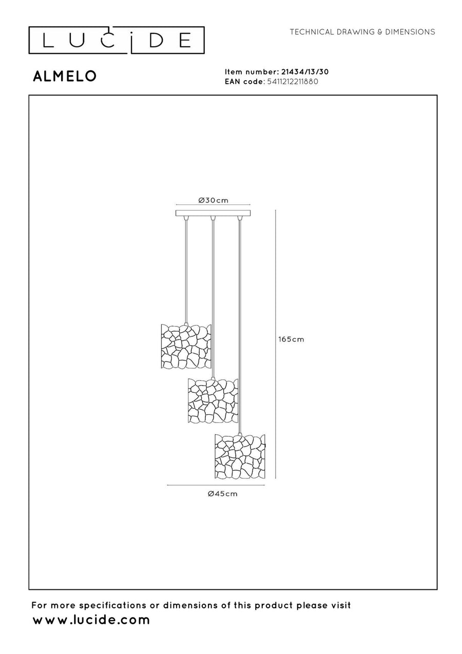 Lucide ALMELO hanglamp 3 × E27, zwart
