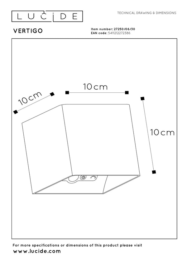 Lucide VERTIGO oplaadbare LED-wandlamp voor binnen en buiten met dimfunctie en bewegingssensor 6 W, IP54, zwart