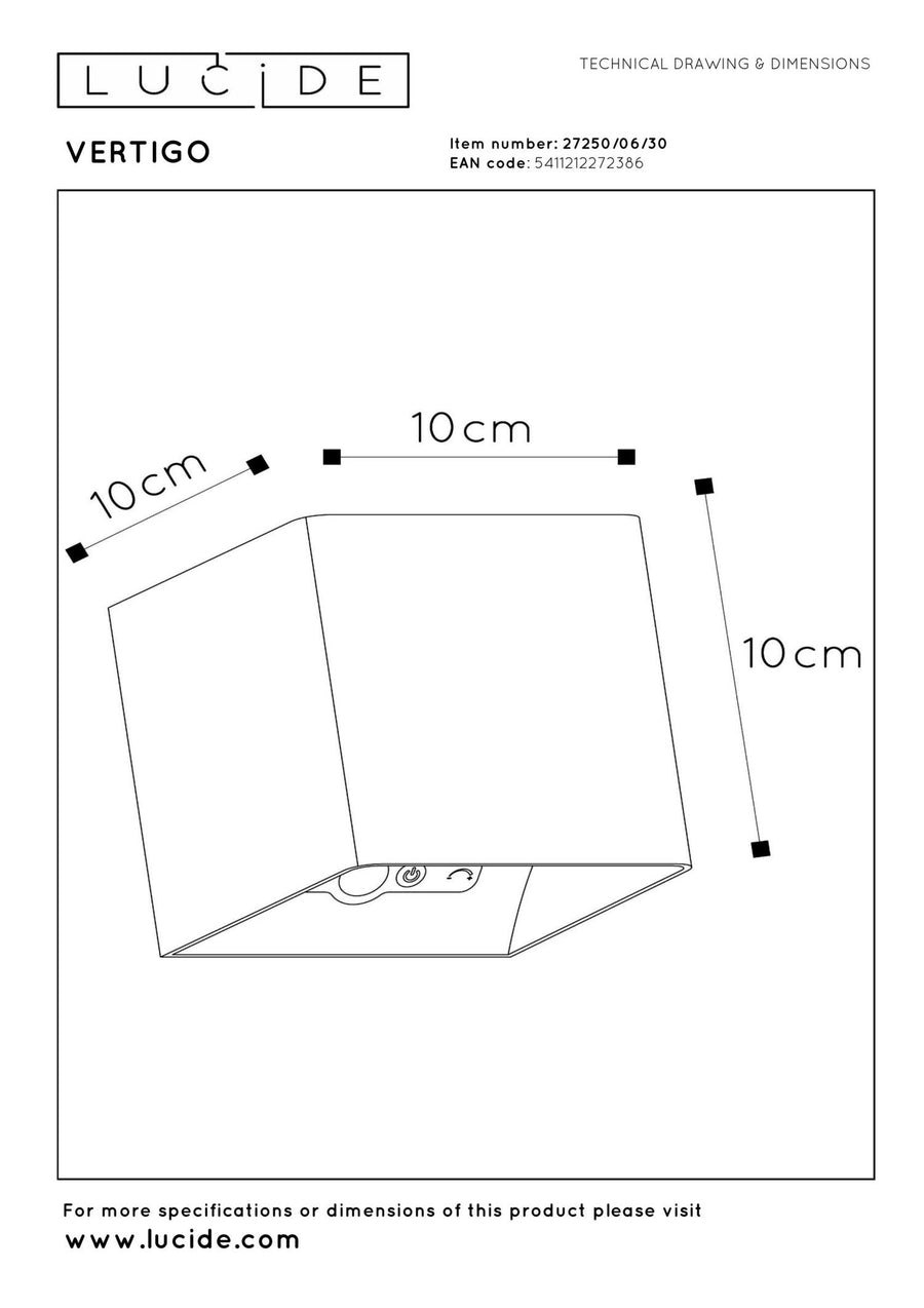 Lucide VERTIGO oplaadbare LED-wandlamp voor binnen en buiten met dimfunctie en bewegingssensor 6 W, IP54, zwart