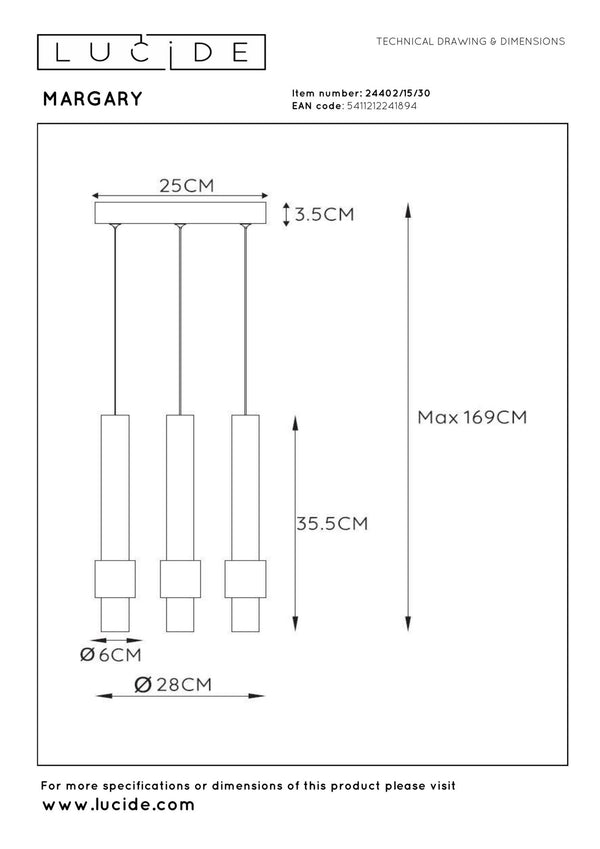 Lucide MARGARY dimbare LED-hanglamp Ø 28 cm, 3 × 4 W, zwart