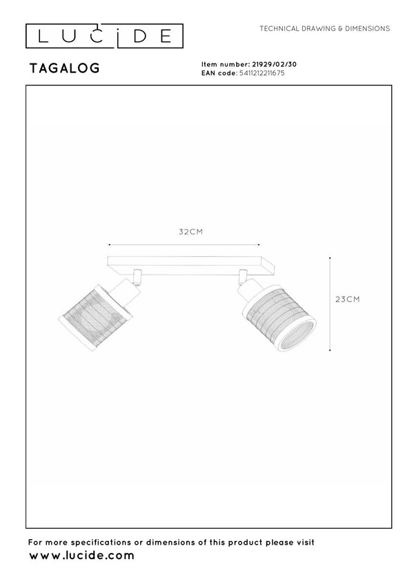 Lucide TAGALOG plafondspot 2 × E27, zwart