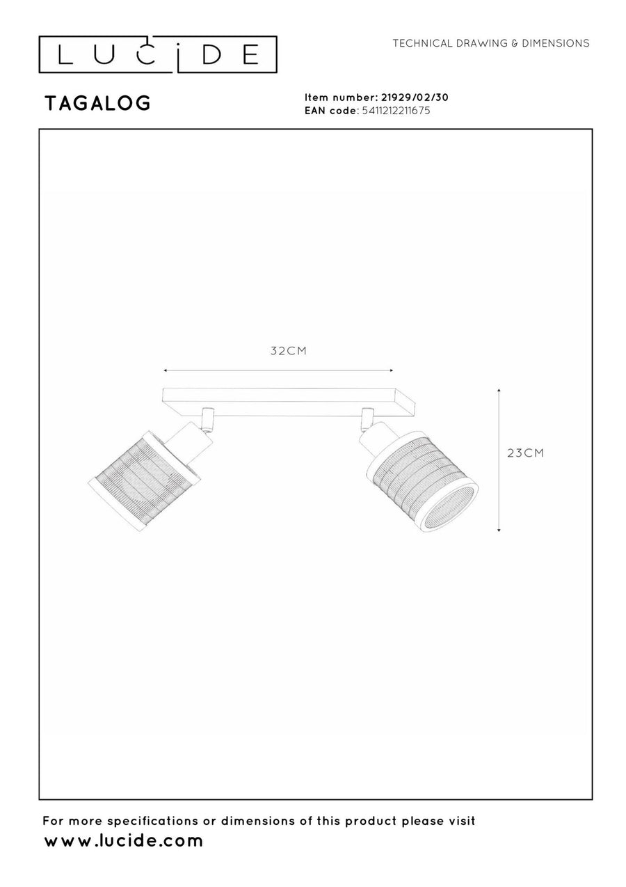 Lucide TAGALOG plafondspot 2 × E27, zwart