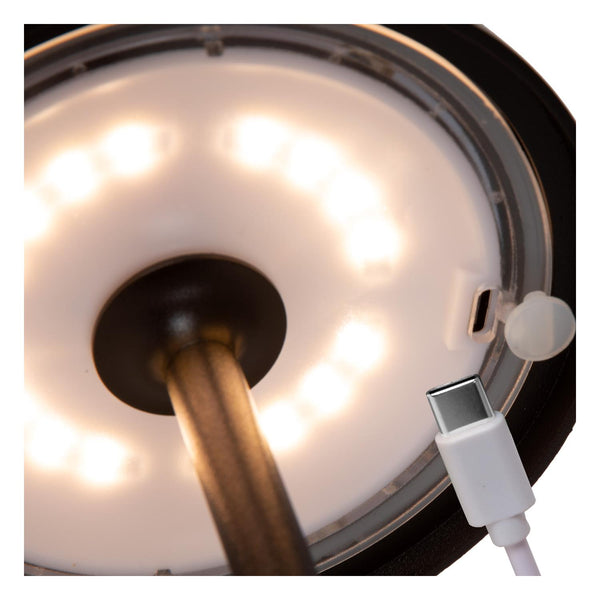 Lucide JOY oplaadbare LED-tafellamp voor binnen en buiten met dimfunctie, Ø 12 cm, 1,5 W, IP54, zwart