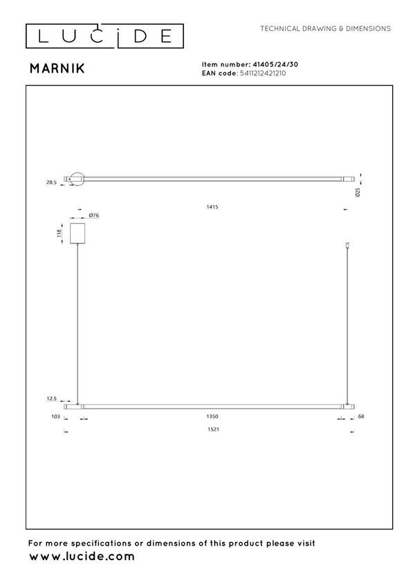 Lucide MARNIK dimbare LED-hanglamp met bewegingssensor Ø 2,5 cm, 22 W, 2700–4000 K, zwart