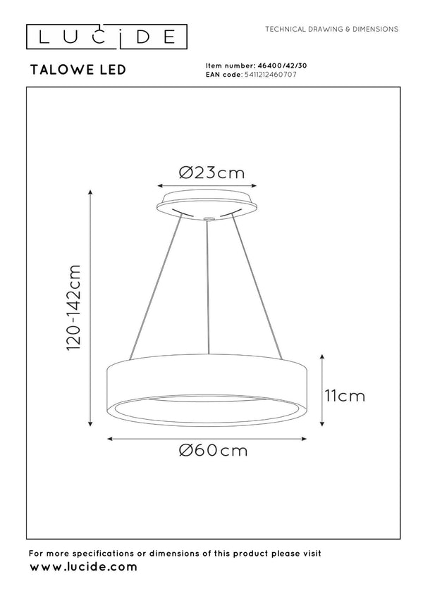 Lucide TALOWE LED dimbare LED-hanglamp Ø 60 cm, 39 W, zwart