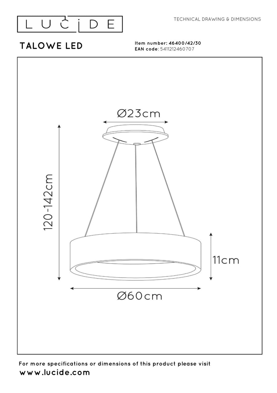 Lucide TALOWE LED dimbare LED-hanglamp Ø 60 cm, 39 W, zwart
