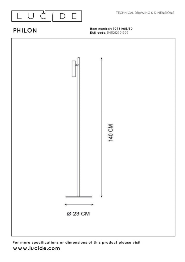 Lucide PHILON dimbare LED-leesvloerlamp Ø 23 cm, 4,5 W, zwart