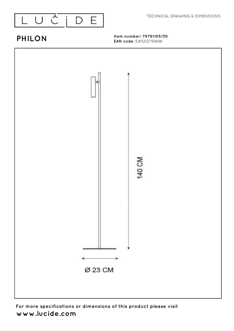 Lucide PHILON dimbare LED-leesvloerlamp Ø 23 cm, 4,5 W, zwart