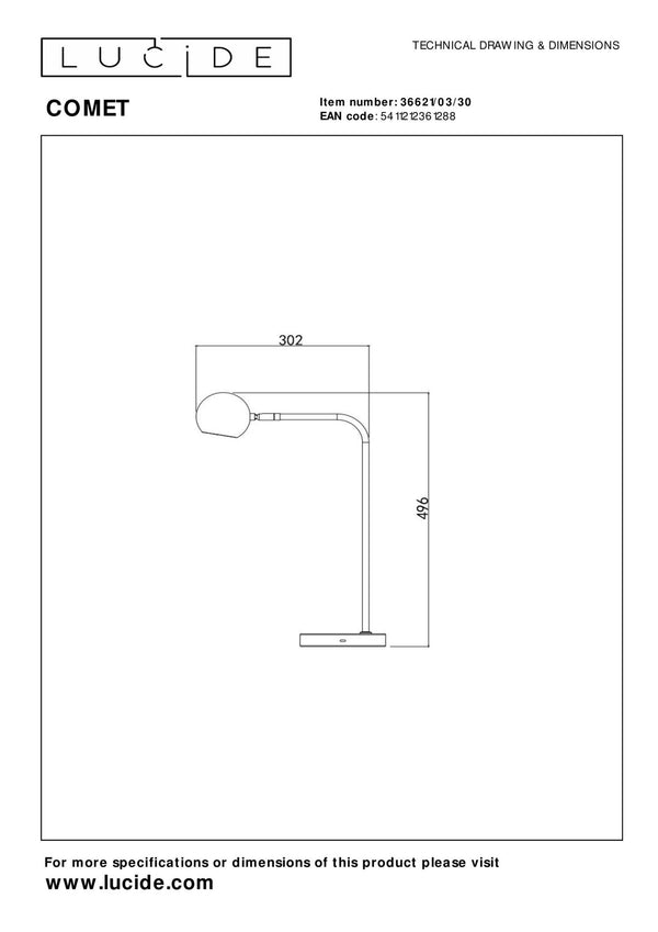 Lucide COMET oplaadbare LED-bureaulamp met 3 dimstanden, 3 W, zwart