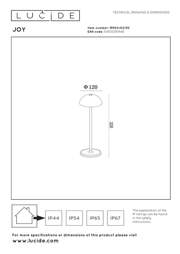 Lucide JOY oplaadbare LED-tafellamp voor binnen en buiten met dimfunctie, Ø 12 cm, 1,5 W, IP54, zwart