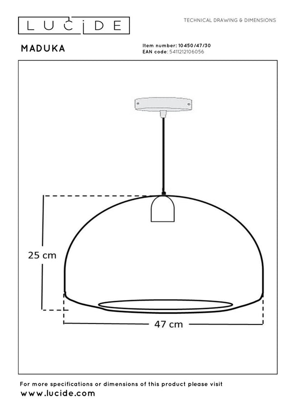 Lucide MADUKA hanglamp E27, zwart