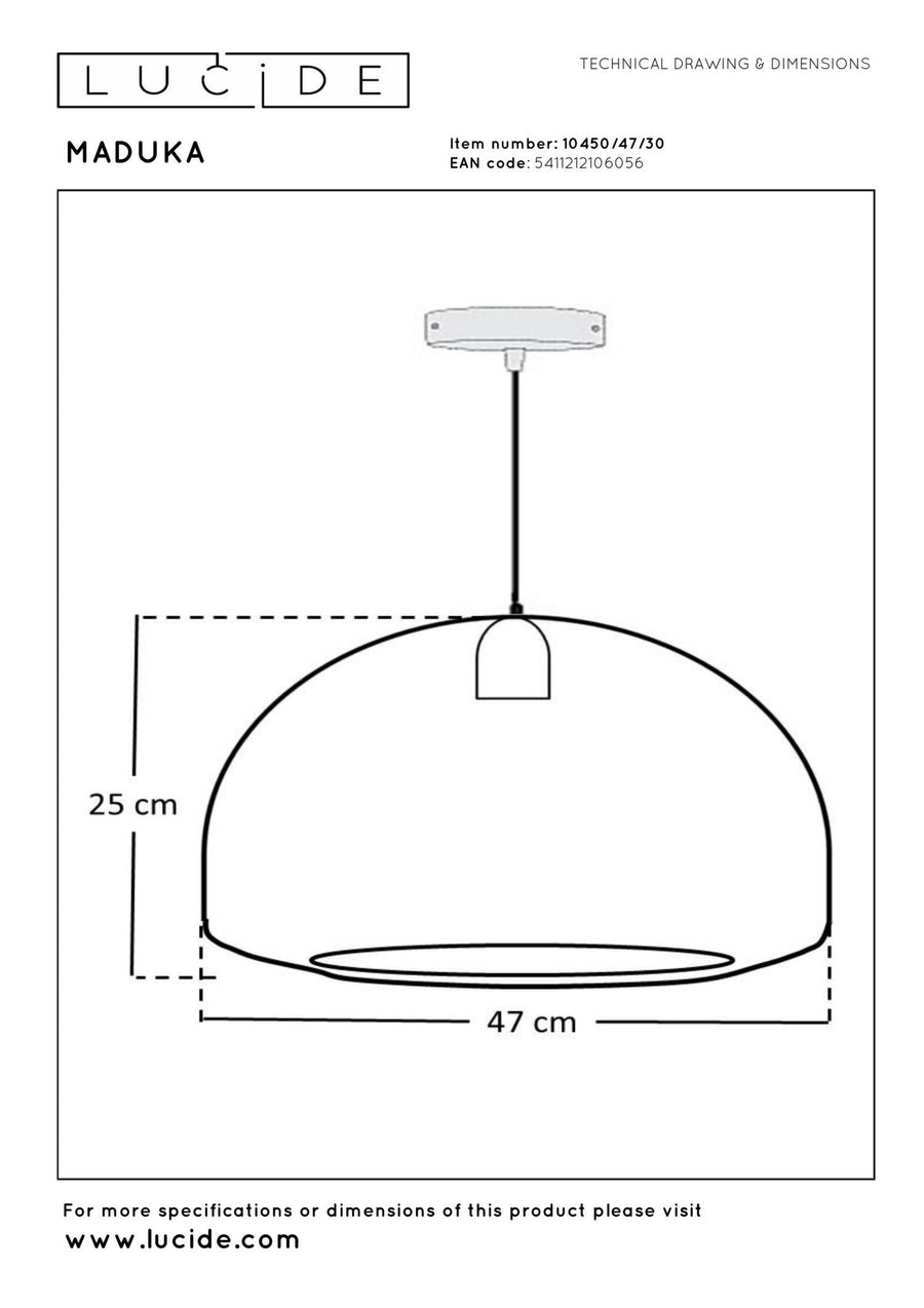 Lucide MADUKA hanglamp E27, zwart