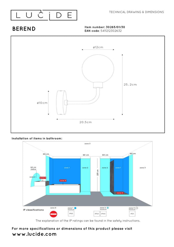 Lucide BEREND wandlamp voor de badkamer G9, IP44, zwart