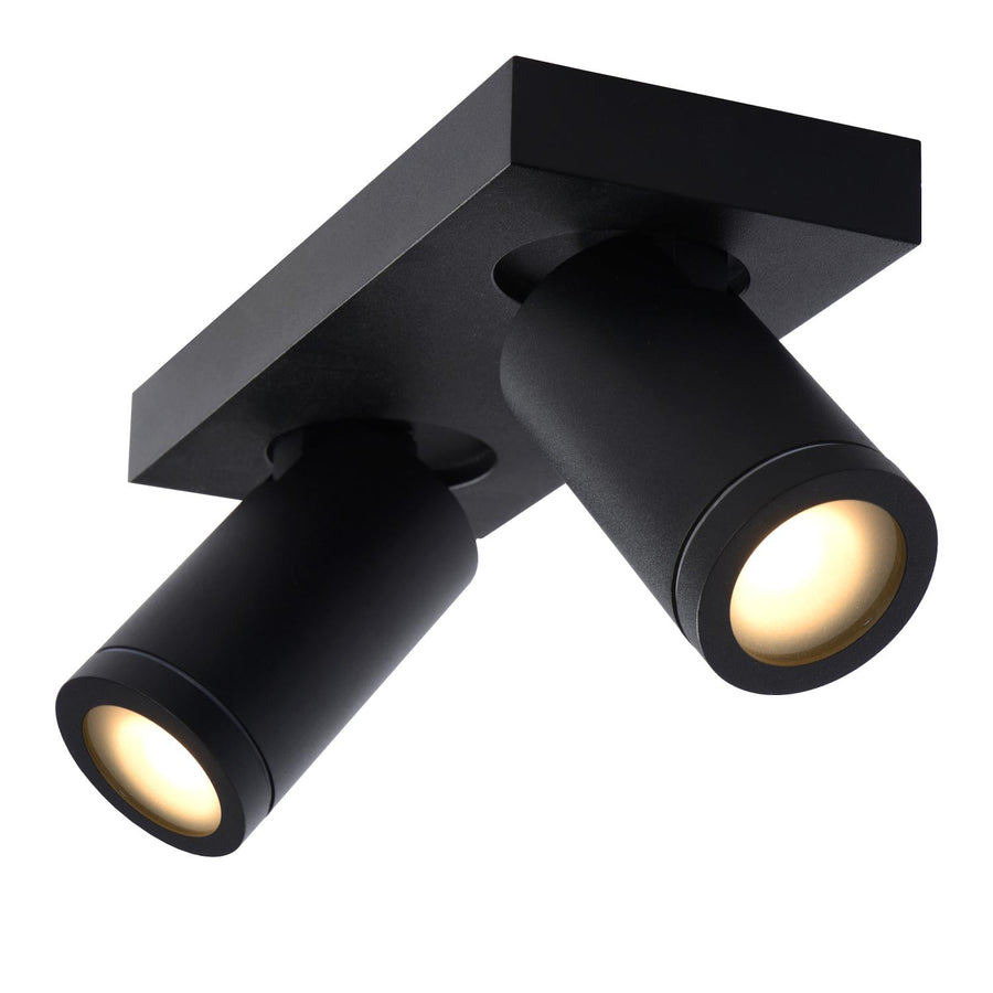 Lucide TAYLOR dimbare LED-plafondspot voor de badkamer 2 × GU10, 2 × 5 W, IP44, 2200–3000 K, zwart
