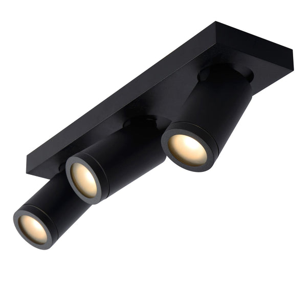 Lucide TAYLOR dimbare LED-plafondspot voor de badkamer 3 × GU10, 3 × 5 W, IP44, 2200–3000 K, zwart