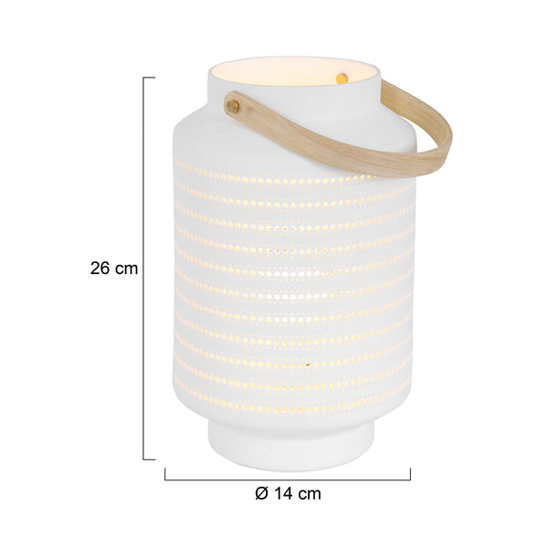 Tafellamp porcelain 3058w met houten handvat en ontelbaar veel gaatjes