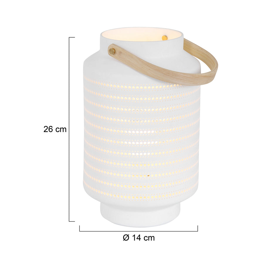 Tafellamp porcelain 3058w met houten handvat en ontelbaar veel gaatjes