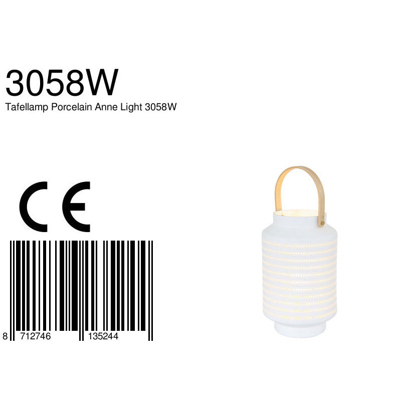 Tafellamp porcelain 3058w met houten handvat en ontelbaar veel gaatjes