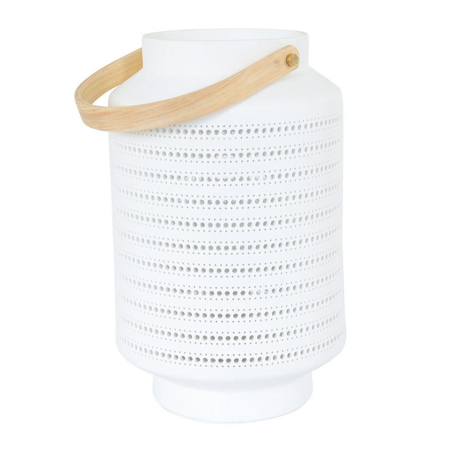 Tafellamp porcelain 3058w met houten handvat en ontelbaar veel gaatjes