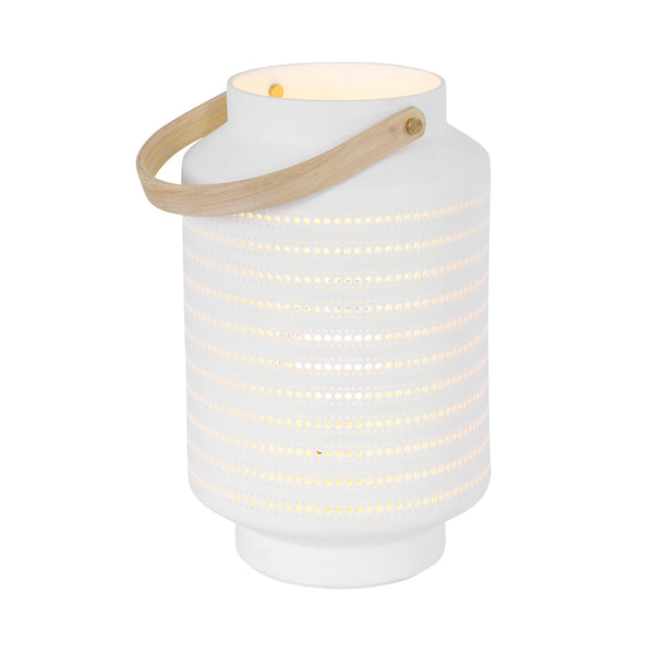 Tafellamp porcelain 3058w met houten handvat en ontelbaar veel gaatjes