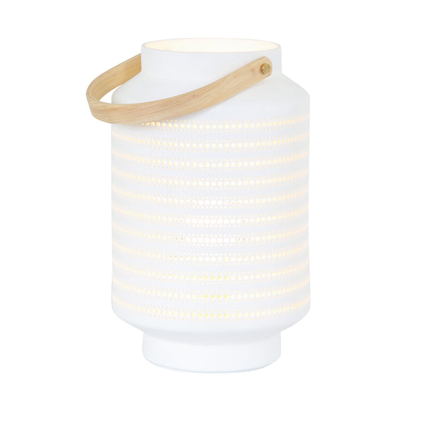 Tafellamp porcelain 3058w met houten handvat en ontelbaar veel gaatjes