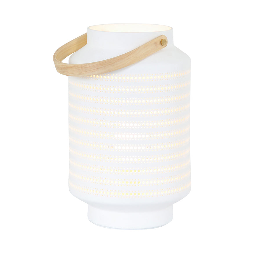 Tafellamp porcelain 3058w met houten handvat en ontelbaar veel gaatjes