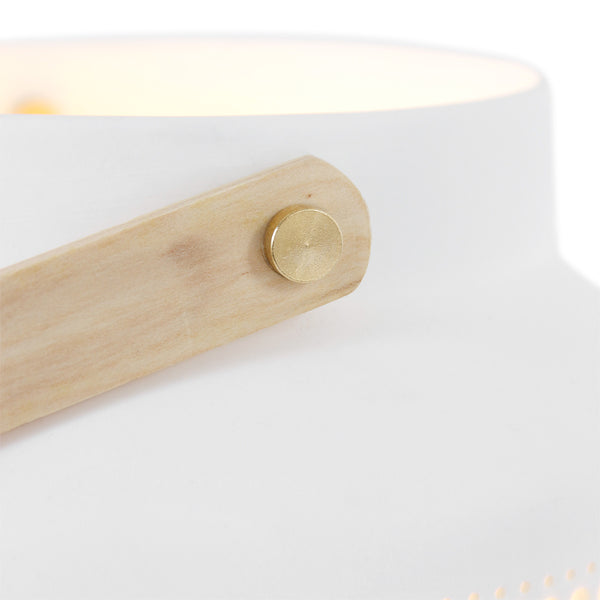 Tafellamp porcelain 3058w met houten handvat en ontelbaar veel gaatjes