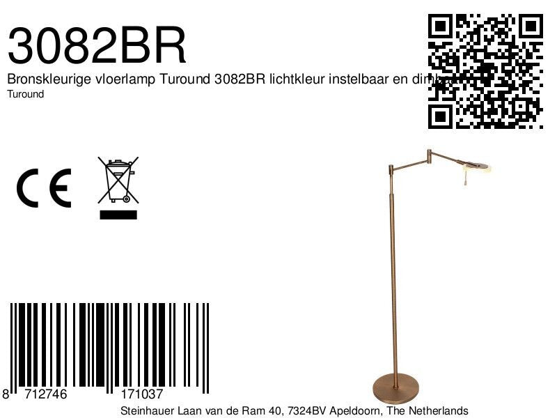 Bronskleurige vloerlamp Turound 3082BR lichtkleur instelbaar en dimbaar