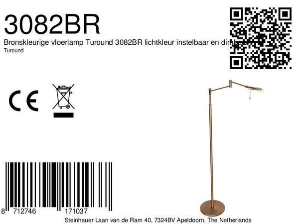 Bronskleurige vloerlamp Turound 3082BR lichtkleur instelbaar en dimbaar