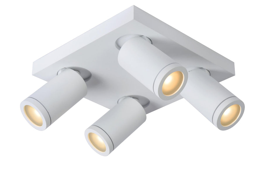 Lucide TAYLOR dimbare LED-plafondspot voor de badkamer 4 × GU10, 4 × 5 W, IP44, 2200–3000 K, wit