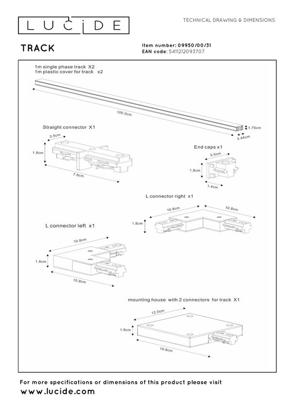 Lucide TRACK Startset railsysteem 2 m, wit