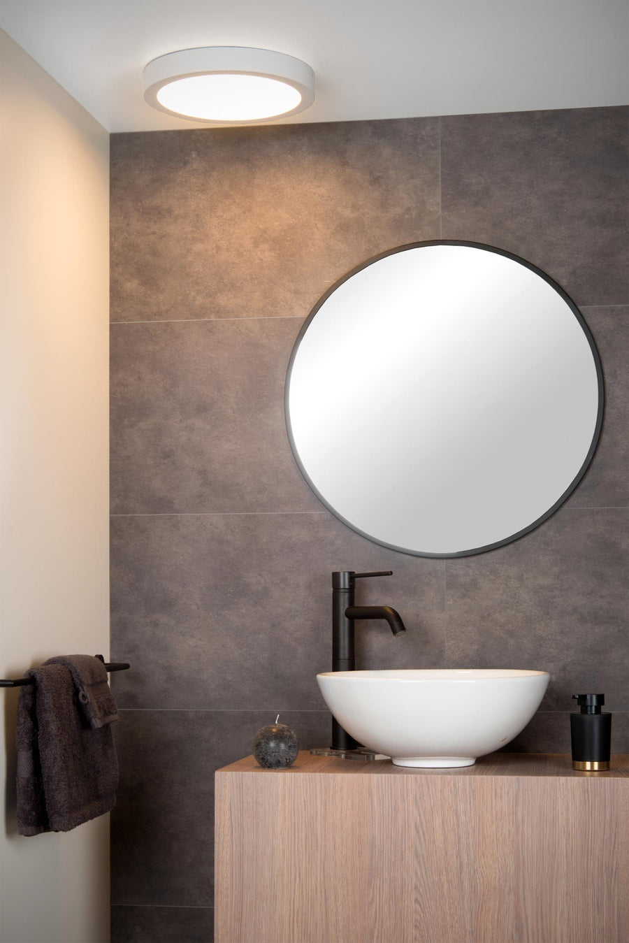 Lucide BRICE-LED dimbare LED-plafondlamp voor de badkamer Ø 30 cm, 30 W, IP44, wit