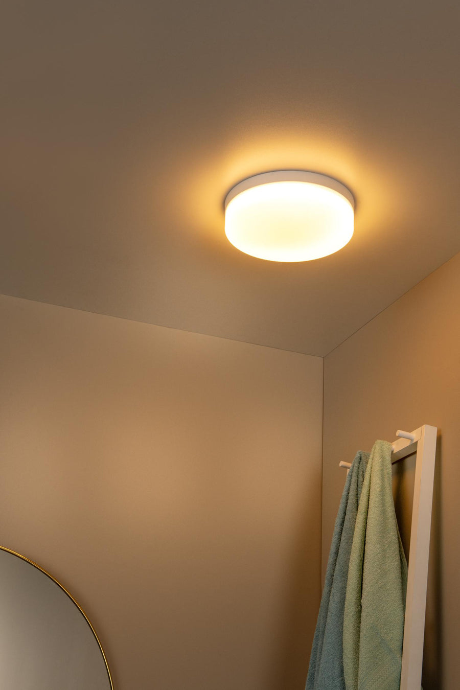 Lucide BISKIT LED-plafondlamp voor de badkamer met bewegingssensor Ø 28 cm, 18 W, IP44, wit