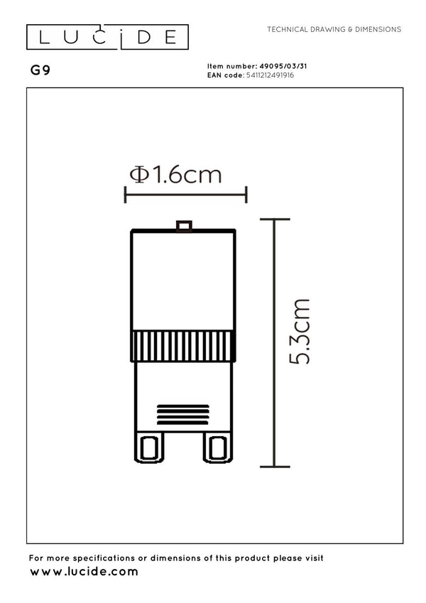 Lucide G9 dimbare LED-lamp Ø 1,6 cm, 3,5 W, 2700 K, wit