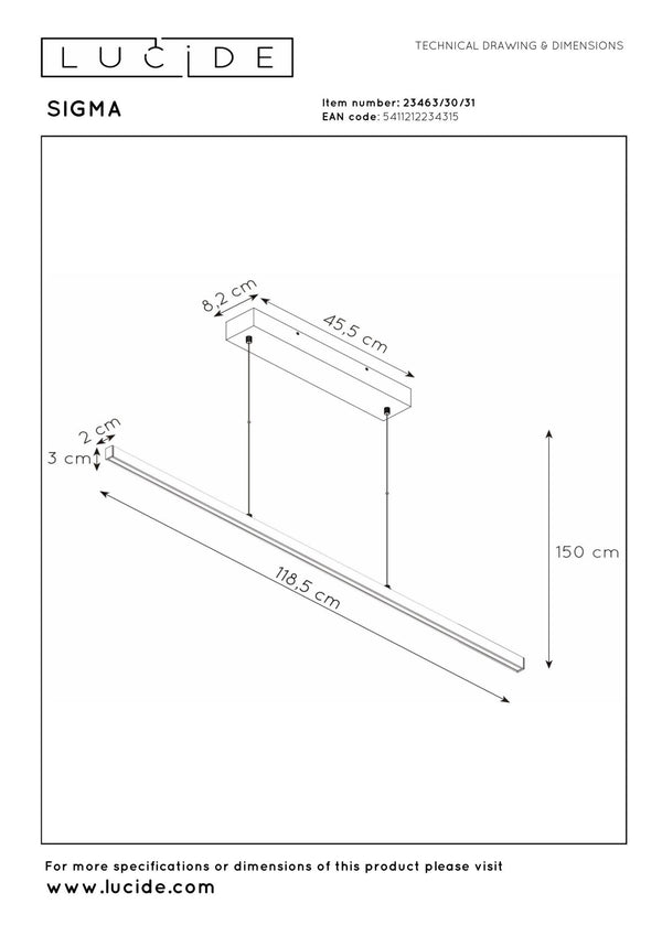 Lucide SIGMA dimbare LED-hanglamp 30 W, wit