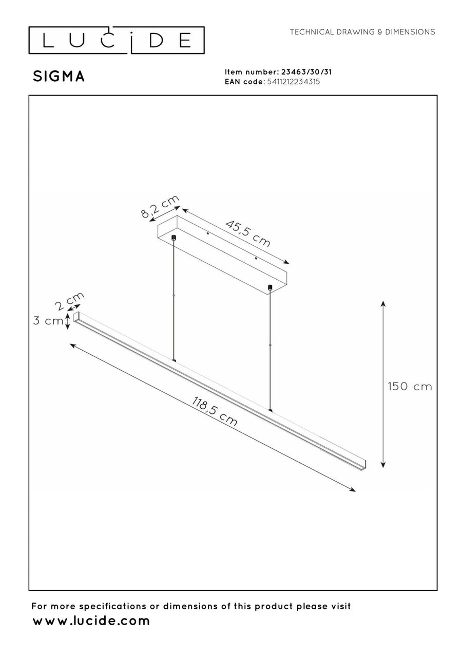 Lucide SIGMA dimbare LED-hanglamp 30 W, wit