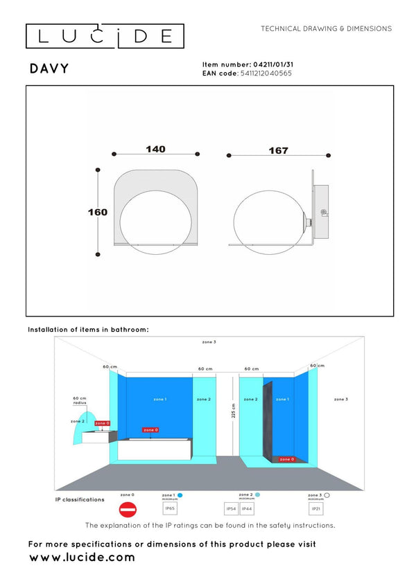 Lucide DAVY wandlamp voor de badkamer G9, IP44, wit